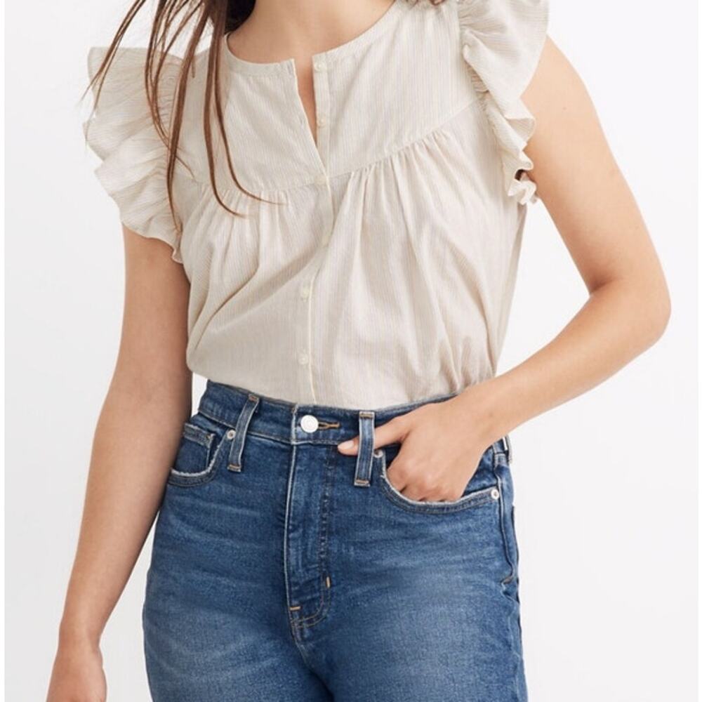 Madewell Ruffle - Sleeve Bib Top Metallic Stripe - Size Sm